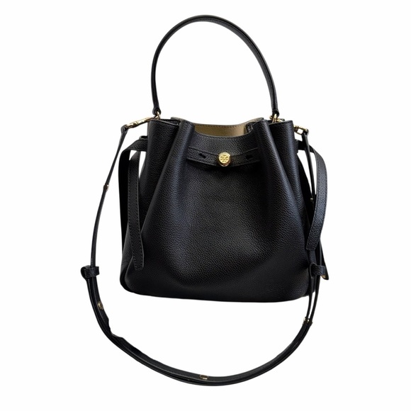 Tory Burch Romy  Black Pebble Leather Bucket Bag - Picture 7 of 12